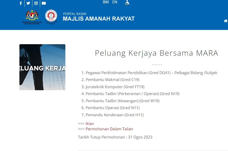 Jawatan Kosong Majlis Amanah Rakyat Malaysia (MARA) : Gaji RM1,218.00 - RM9,552.00