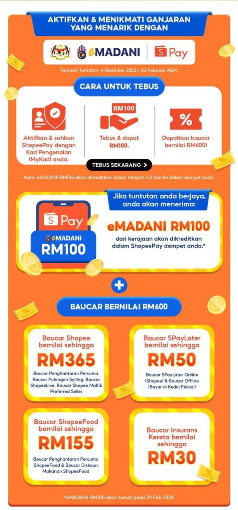 eMadani ShopeePay : Cara Daftar Dan Tebus e-Wallet RM100