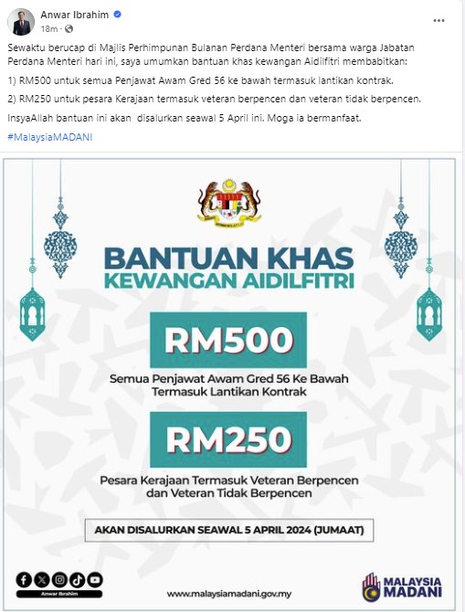Bantuan Perayaan RM500 Telah Mula Dikreditkan