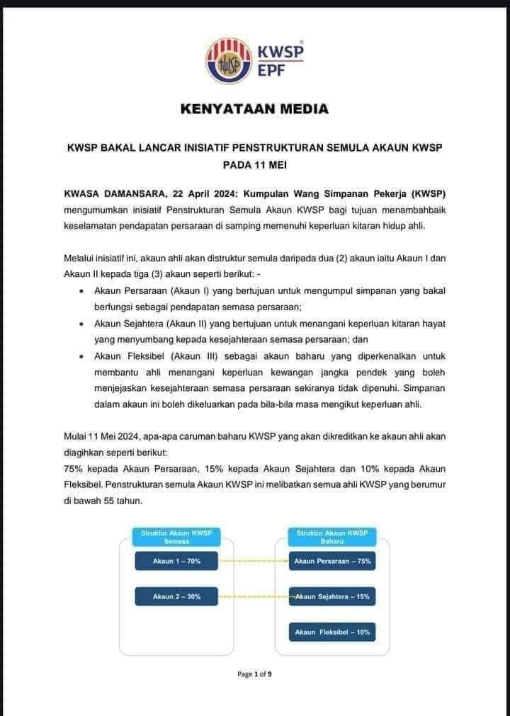 Akaun 3 KWSP Akan Dilaksanakan Seawal Bulan Mei 2024